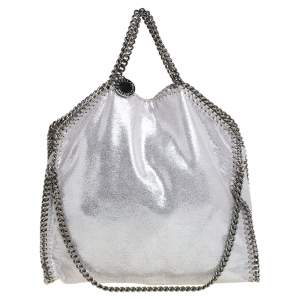 Pre Owned Stella McCartney Silver Shimmery Faux Leather Small Falabella Tote