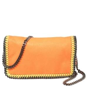 Pre Owned Stella McCartney Neon Orange Faux Leather Falabella Flap Crossbody Bag