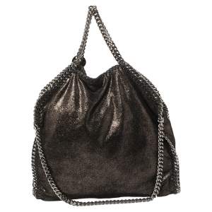 Pre Owned Stella McCartney Metallic Black Faux Leather Small Falabella Tote