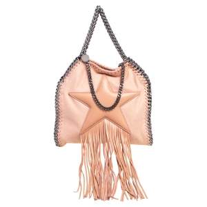 Pre Owned Stella McCartney Light Peach Faux Suede Falabella Star Fringed Shoulder Bag