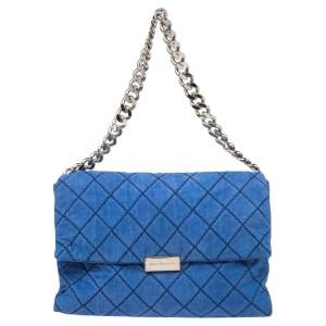 Pre Owned Stella McCartney Blue Quilted Faux Suede Beckett Shoulder Bag