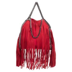 Stella McCartney Red Faux Suede Small Falabella Fringed Tote