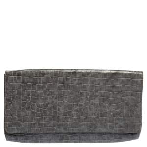 Stella McCartney Grey Faux Croc Leather Oversized Flap Clutch