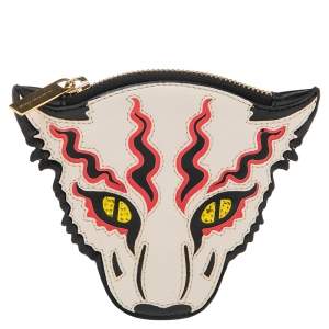 Stella McCartney White/Black Leather Wild Cats Coin Purse