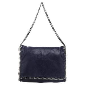 Pre Owned Stella McCartney Navy Blue Faux Suede Falabella Flap Shoulder Bag