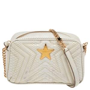 Pre Owned Stella McCartney White Python Embossed Faux Leather Star Crossbody Bag