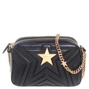 Pre Owned Stella McCartney Black Quilted Faux Leather Stella Star Crossbody Bag