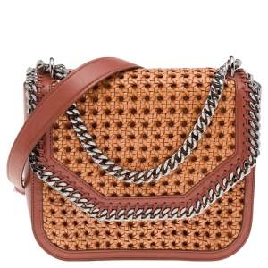 Pre Owned Stella McCartney Copper/Tan Woven Faux Leather Falabella Box Shoulder Bag