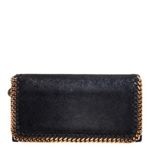 Stella McCartney Black Faux Suede Falabella Flap Continental Wallet