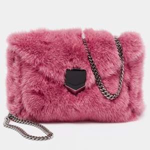 Pre Owned حقيبة كلتش جيمي تشو لوكيت فرو منك وردي نمط ظرف