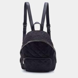 Stella McCartney Black Quilted Faux Leather Mini Falabella Backpack