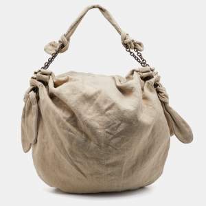 Stella McCartney Metallic Beige/Gold Jute Bow Hobo