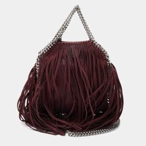 Stella McCartney Burgundy Faux Suede Falabella Fringe Shoulder Bag