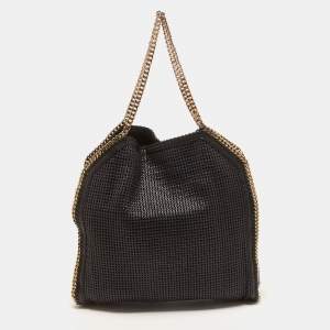 Pre Owned Stella McCartney Black Woven Faux Leather Large Falabella Tote