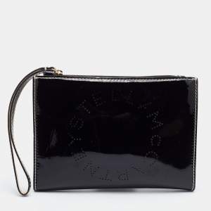 Stella McCartney Black Patent Leather Zip Wristlet Clutch