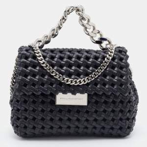 Stella McCartney Black Woven Faux Leather Falabella Top Handle Bag
