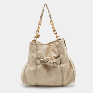 Pre Owned Stella McCartney Beige Canvas and Satin Chain Shoulder Bag