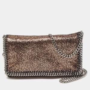 Pre Owned Stella McCartney Black/Rose Gold Faux Leather Falabella Flap Shoulder Bag