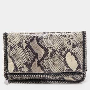 Stella McCartney Black/Grey Faux Python Leather Falabella Fold-Over Clutch