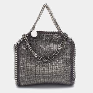 Pre Owned Stella McCartney Grey Crystals Embellished Faux Suede Tiny Falabella Crossbody Bag