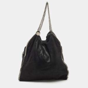 Stella McCartney Black Woven Faux Suede Large Falabella Tote