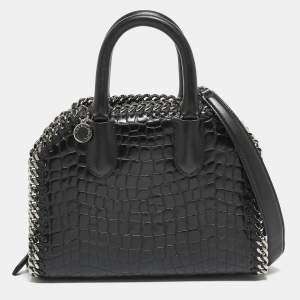 Stella McCartney Black Croc Embossed Faux Leather Falabella Box Top Handle Bag