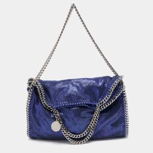 Stella McCartney Metallic Blue Faux Suede Falabella Fold-Over Tote