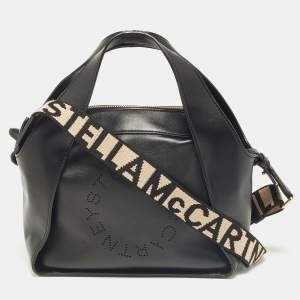 Pre Owned Stella McCartney Black Faux Leather Stella Logo Tote
