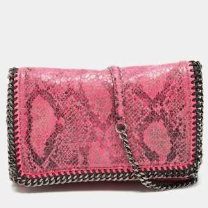 Pre Owned Stella McCartney Neon/Pink Faux Python Embossed Leather Falabella Flap Shoulder Bag