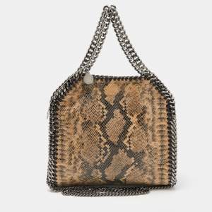 Pre Owned Stella McCartney Beige/Black Python Embossed Faux Leather Mini Falabella Tote