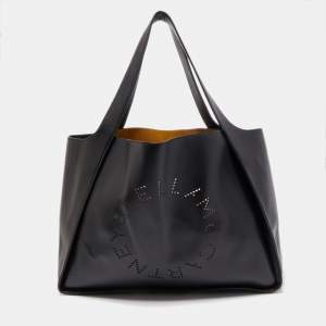 Pre Owned Stella McCartney Black Faux Leather Perforated Logo Tote