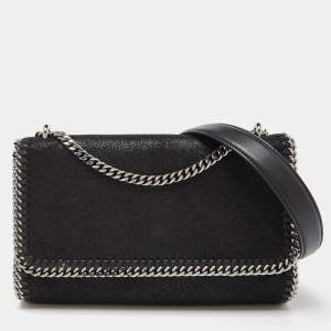 Stella McCartney Black Faux Suede Falabella Flap Shoulder Bag