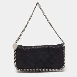 Stella McCartney Black Quilted Faux Leather Falabella Flap Bag