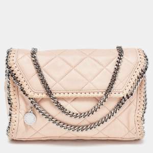 Pre Owned Stella McCartney Pink Quilted Faux Suede Falabella Flap Shoulder Bag