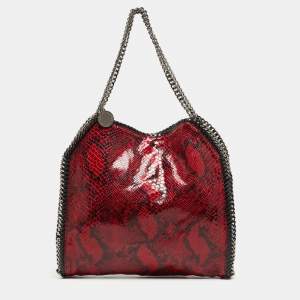 Pre Owned Stella McCartney Red Python Print Coated Fabric Falabella Fold Over Tote