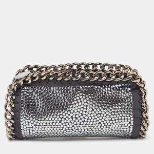 Stella McCartney Black Faux Leather Studded Embellished Foldover Clutch