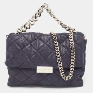 Stella McCartney Blue Quilted Faux Suede Medium Beckett Chain Bag