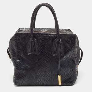 Pre Owned Stella McCartney Black Faux Snakeskin Embossed Leather Zip Shopper Tote