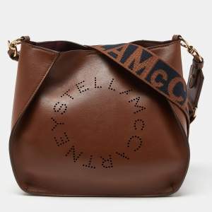 Stella McCartney Brown Faux Leather Stella Logo Crossbody Bag