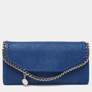 Stella McCartney Blue Shimmer Faux Suede Falabella Flap Wallet