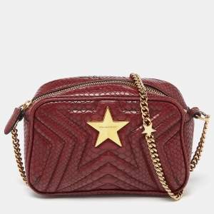 Stella McCartney Burgundy Python Embossed Faux Leather Star Crossbody Bag