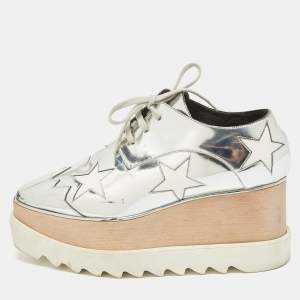 Pre Owned Stella McCartney Silver Patent Leather Elyse Oxford Sneakers Size 37