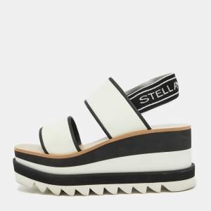 Stella McCartney White/Black Fabric Elyse Platform Wedge Sandals Size 37