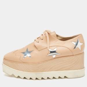 Stella McCartney Beige Faux Leather Elyse Star Wedge Sneakers Size 41