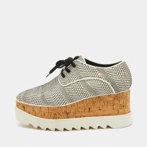 Stella McCartney White/Black Woven Faux Leather Elyse Platform Derby Sneakers Size 38