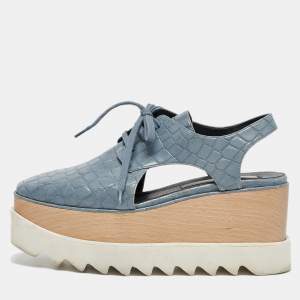 Stella McCartney Blue Croc Embossed Leather Elyse Cut Out Platform Derby Sneakers Size 37