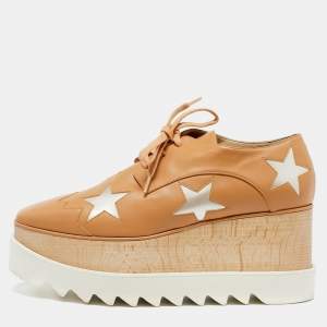Stella McCartney Beige Faux Leather Elyse Star Platform Lace Up Derby Size 37.5