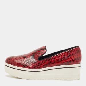 Stella McCartney Red/Black Faux Python Leather Creeper Platform Loafers Size 41