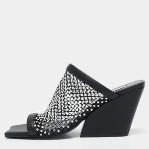 Stella McCartney Black Faux Leather and Mesh Slide Sandals Size 35