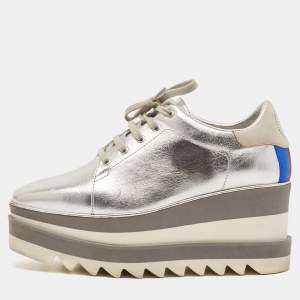 Stella McCartney Silver/White Faux Leather Elyse Star Platform Derby Sneakers Size 36